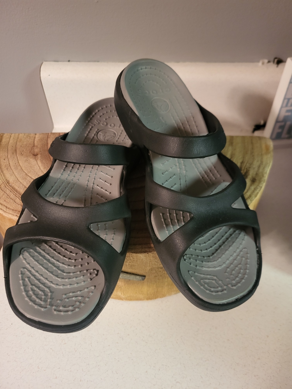 Crocs Sandals Women's Size 7 Meleen Black Slip On Slide Flat Women Sandals
